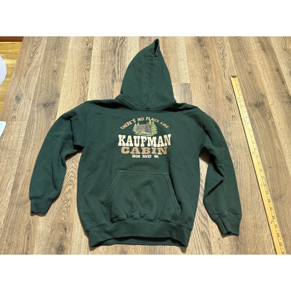 Gildan Sweatshirt Youth Size M Green Hoodie Pullover Kaufman Cabin